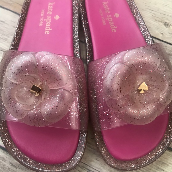 Kate Spade Pink glitter jelly slides sandals Sz 6 - Picture 3 of 8